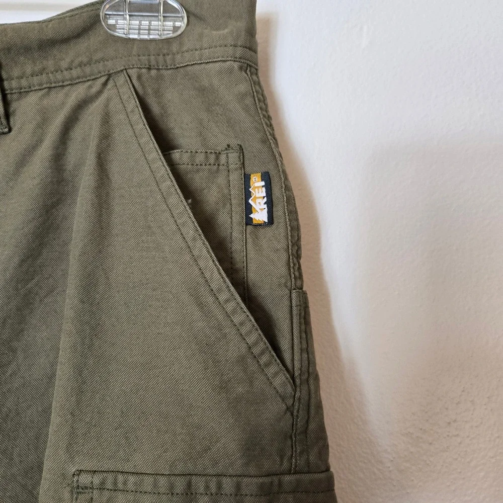 Vintage Y2K REI Mens Cargo Shorts Olive Green‎ Nylon Cotton Hiking Outdoor Sz 34